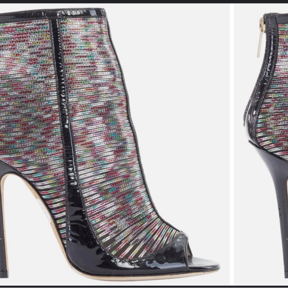 JIMMY CHOO Kier Hologram Mesh black patent peep toe high heel bootie - Picture 2 of 3